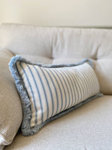 The Riley Blue Ticking Stripe Fringed Cushion