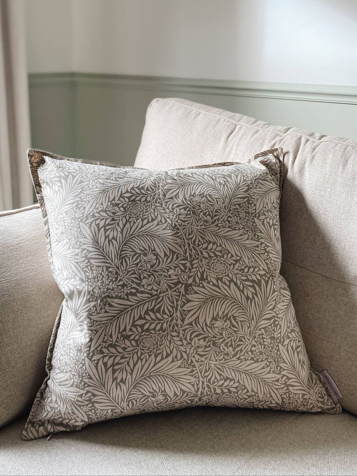 The Delilah Green Floral Oxford Edge Cushion