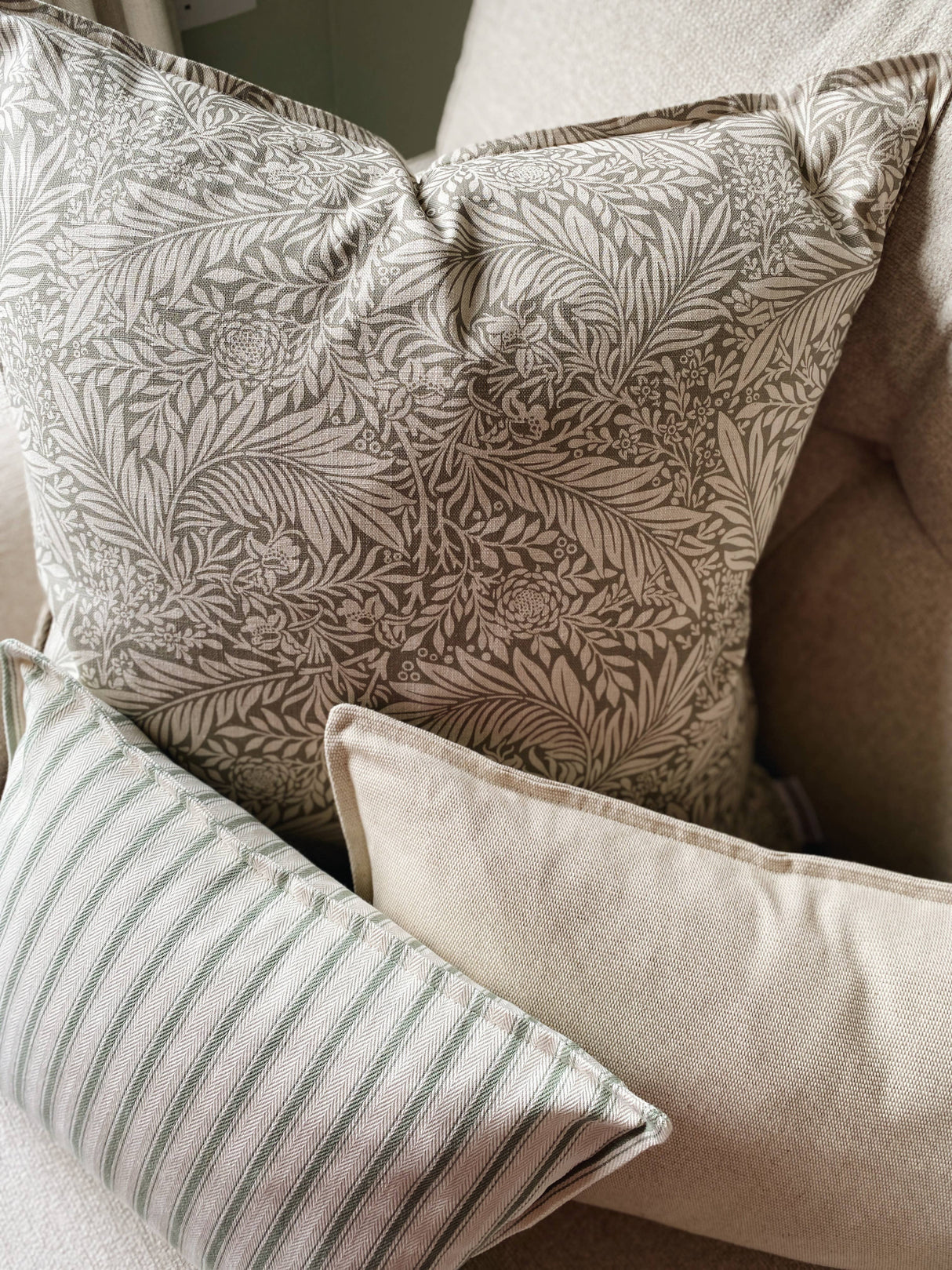 The Delilah Green Floral Oxford Edge Cushion
