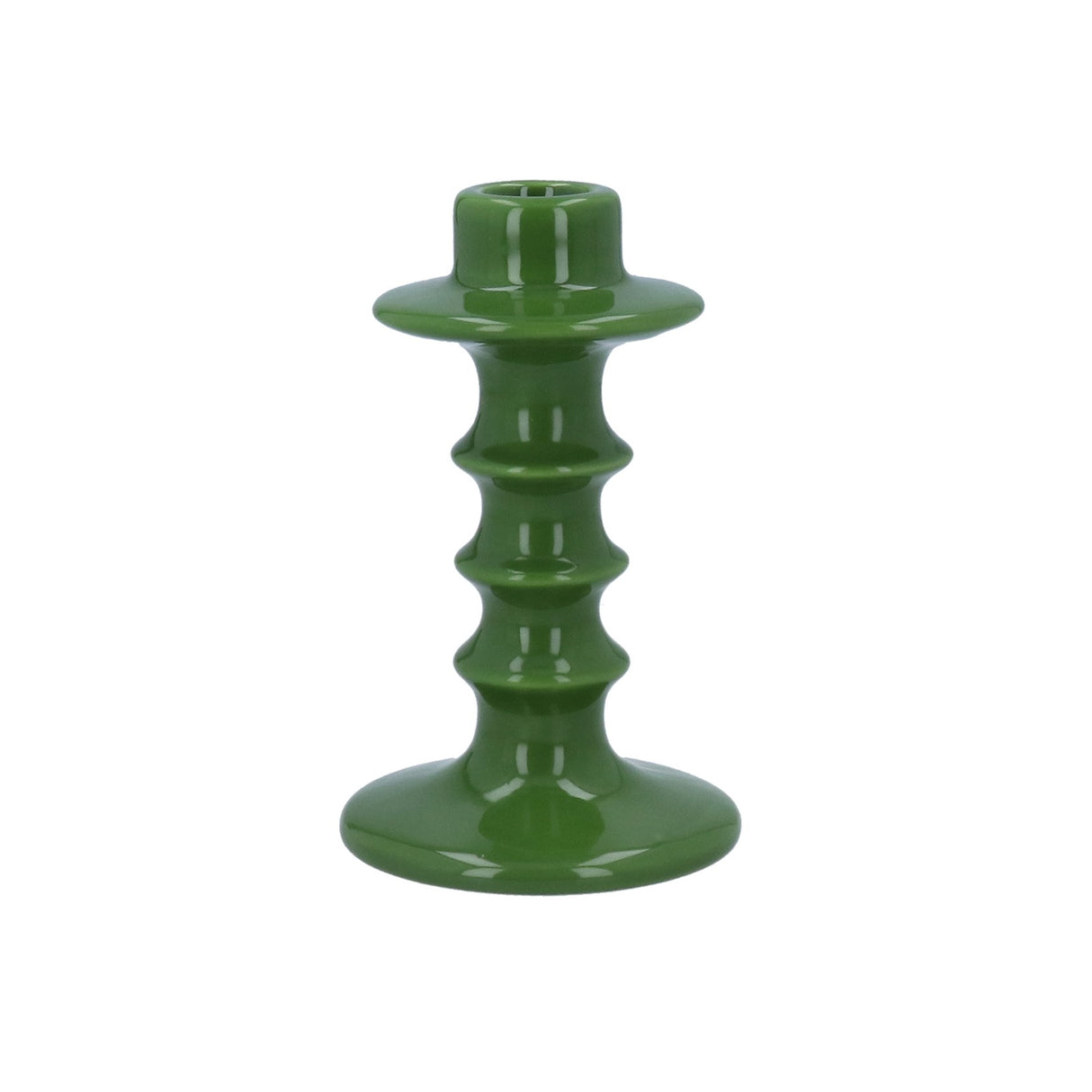 Ceramic Candle Holder - Green Hooped - 2 sizes