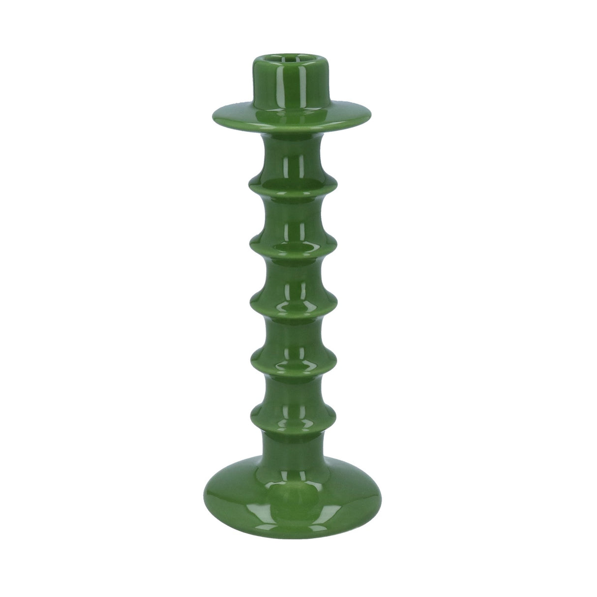 Ceramic Candle Holder - Green Hooped - 2 sizes