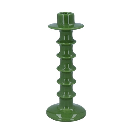 Ceramic Candle Holder - Green Hooped - 2 sizes