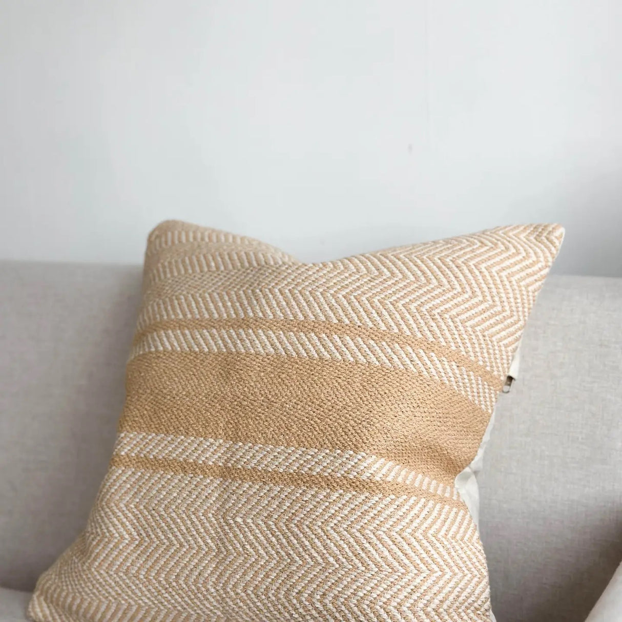 India Luxe Cotton Cushion Cover – Beige Herringbone