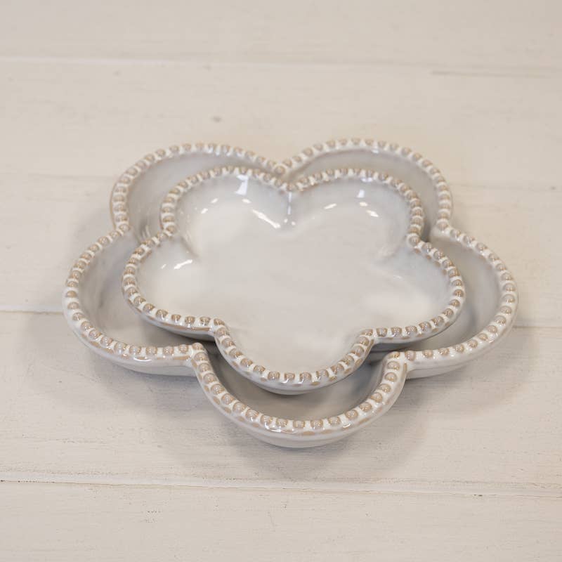Natural Ceramic Flower Shaped Plate with Bobble Rim