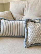 The Riley Blue Ticking Stripe Fringed Cushion