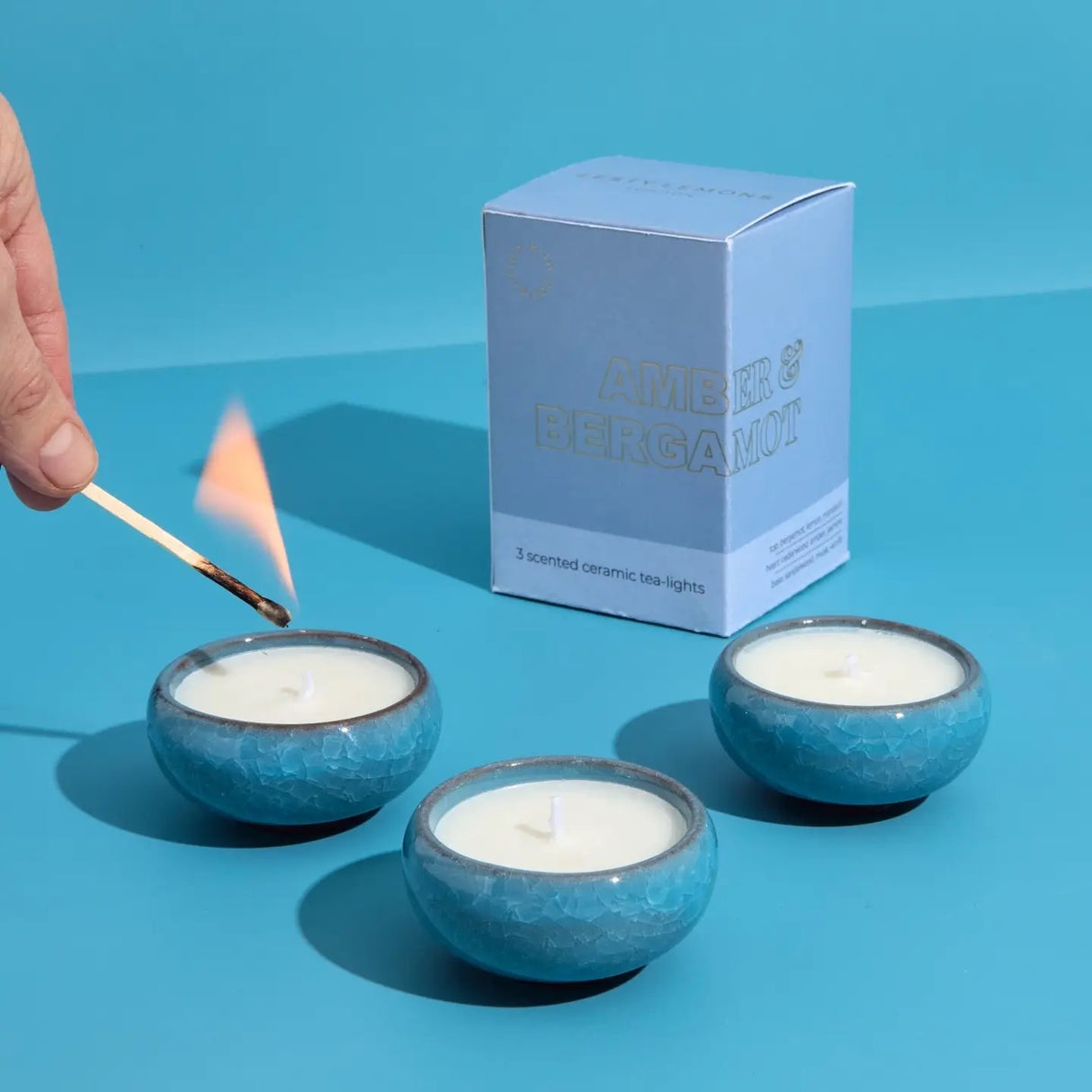 Kiln Sky Blue Tea Lights - Amber & Bergamot