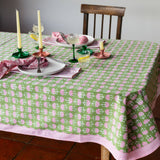 FAN YEABRIDGE GREEN hand block printed tablecloth - 2 sizes