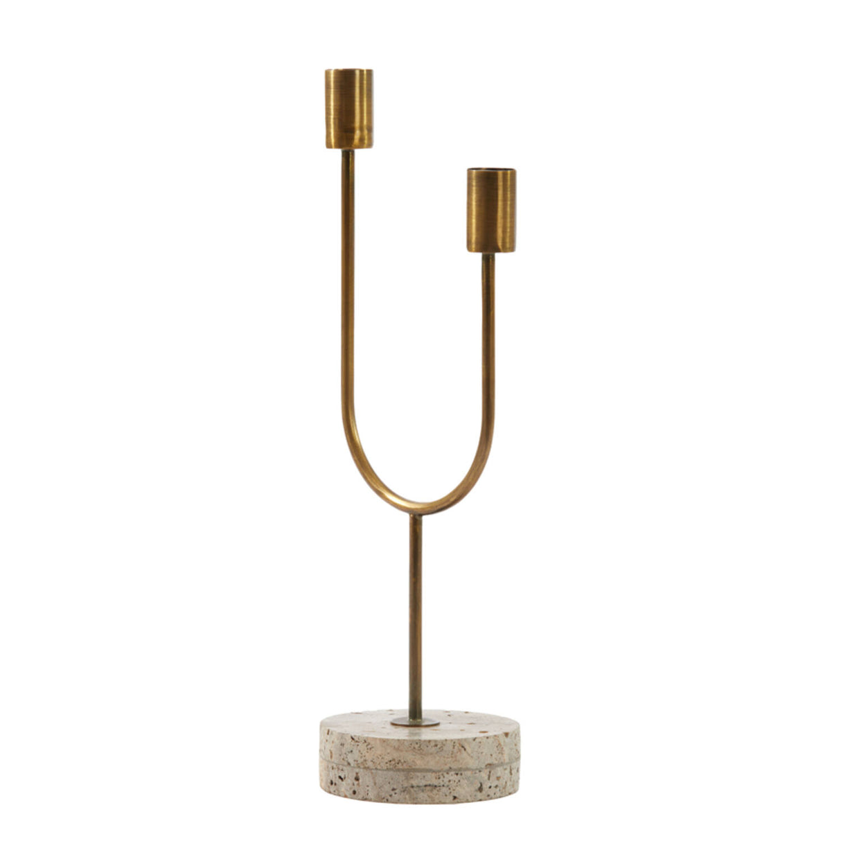 FLORIKE Candlestick Brass with Travertine Base