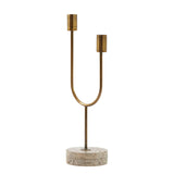 FLORIKE Candlestick Brass with Travertine Base