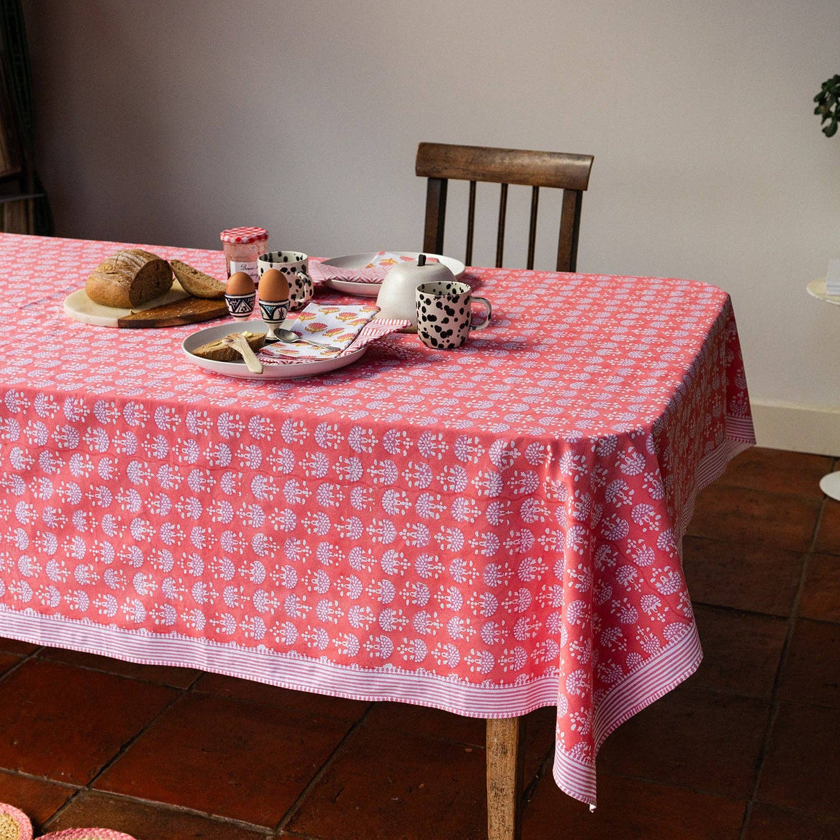 FAN CORAL hand block printed tablecloth - 2 sizes
