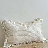 Hallie Ruffled Linen Cushion 50x30 – Olive Pinstripe