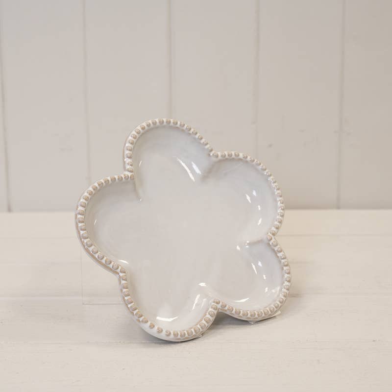 Natural Ceramic Flower Shaped Plate with Bobble Rim