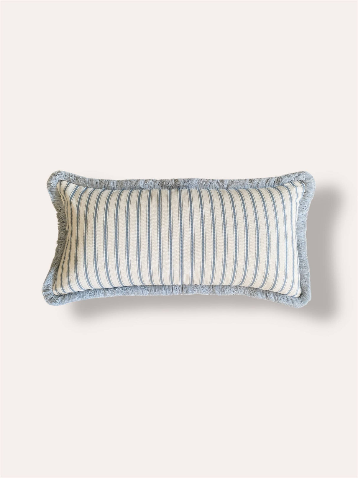 The Riley Blue Ticking Stripe Fringed Cushion