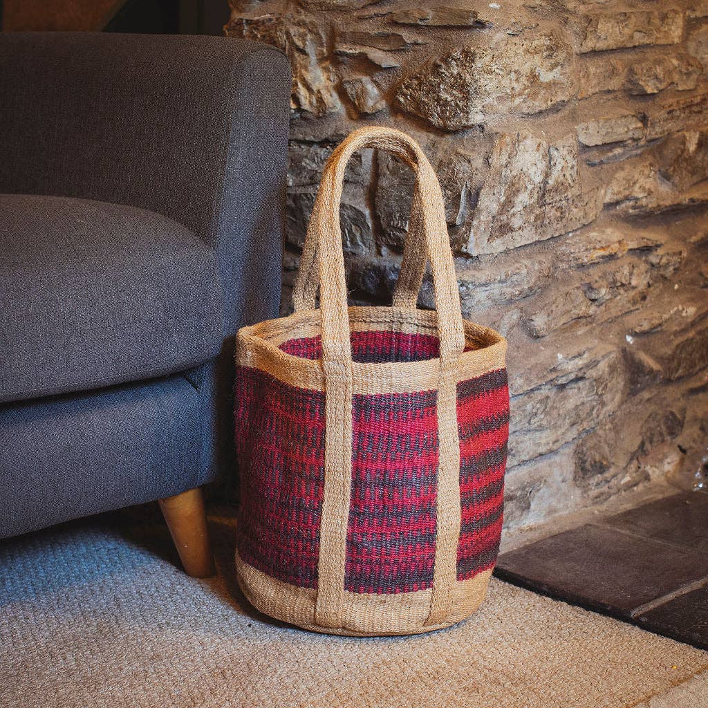 Pink And Black Jute Basket In Two Sizes