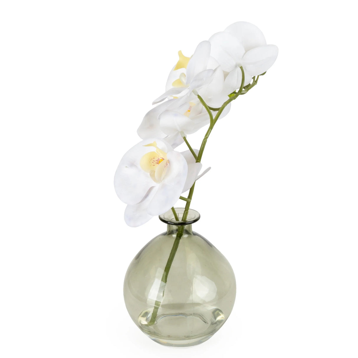 33cm Faux Orchid in Green Glass Vase