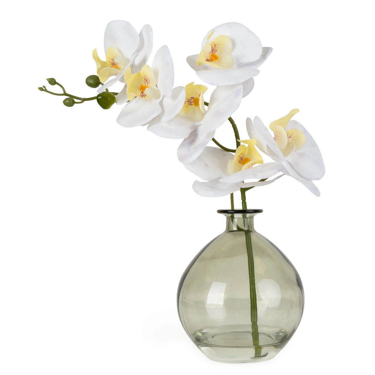 33cm Faux Orchid in Green Glass Vase