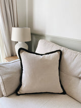 The Hazel Cream Neutral Woven Moss Fringed Cushion
