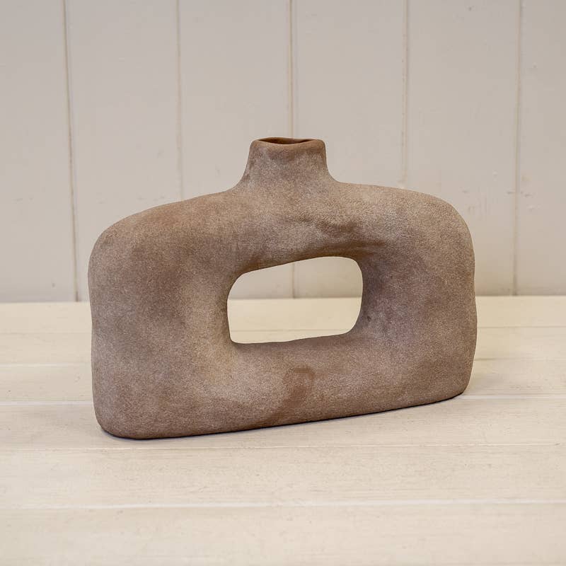 Brown Textured Wide Sculptured Vase