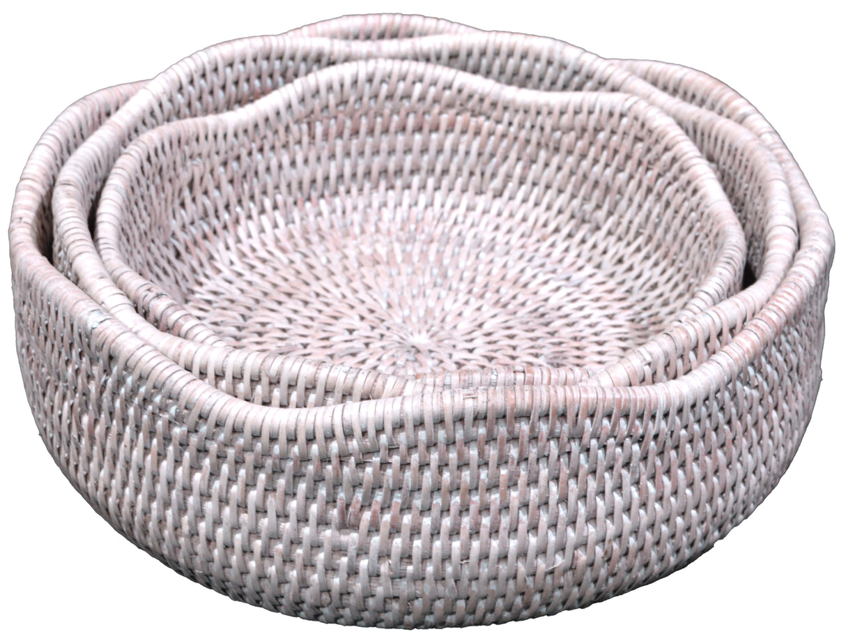 SET OF 3 RATTAN SCALLOP BOWLS
