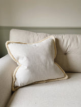 The Harriet Cream Neutral Herringbone Fringed Cushion
