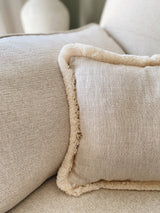 The Tilly Beige Linen Herringbone Fringed Cushion/2 Sizes