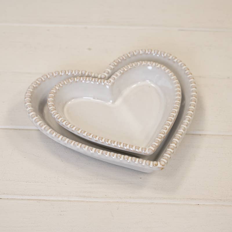 Ceramic Heart Shaped Plate with Bobble Rim