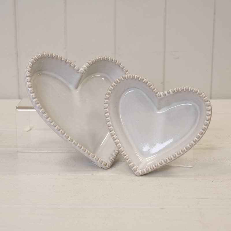 Ceramic Heart Shaped Plate with Bobble Rim