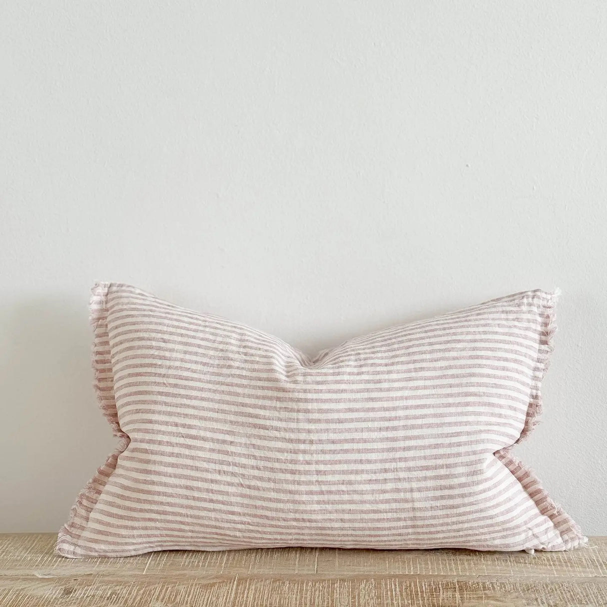 Esmee Linen Cushion  50×30cm – Frayed Edge Pink Stripe