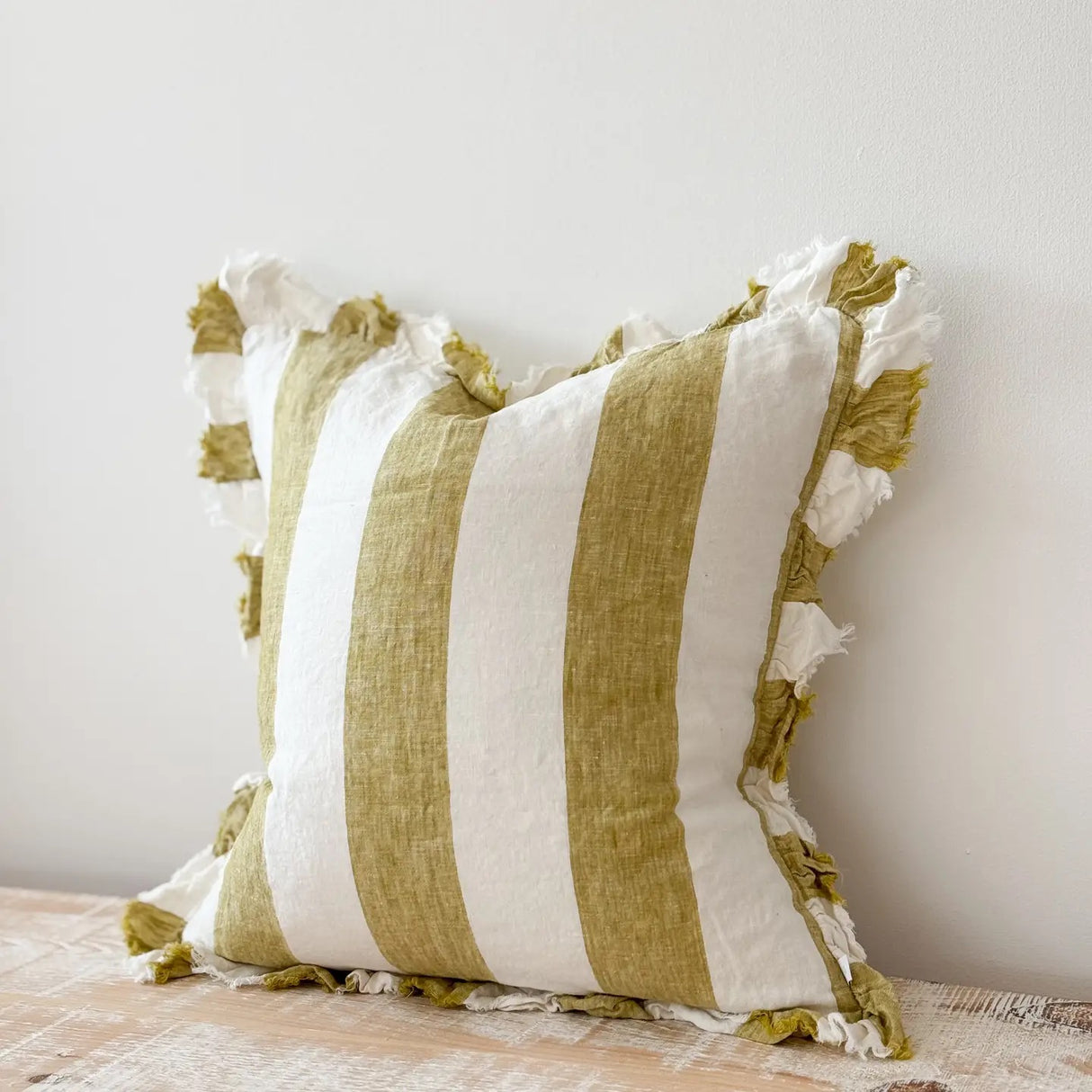 Hallie Light Olive Wide Stripe Cushion Cover, 45cm