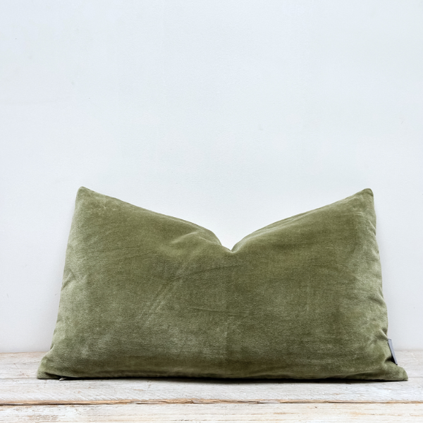 Indian Cotton Velvet Cushion - Lichen - 2 sizes