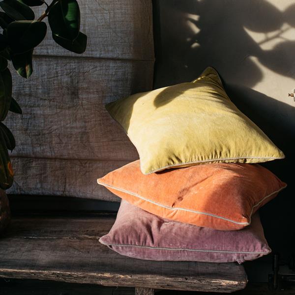 washed coral unari velvet cushion