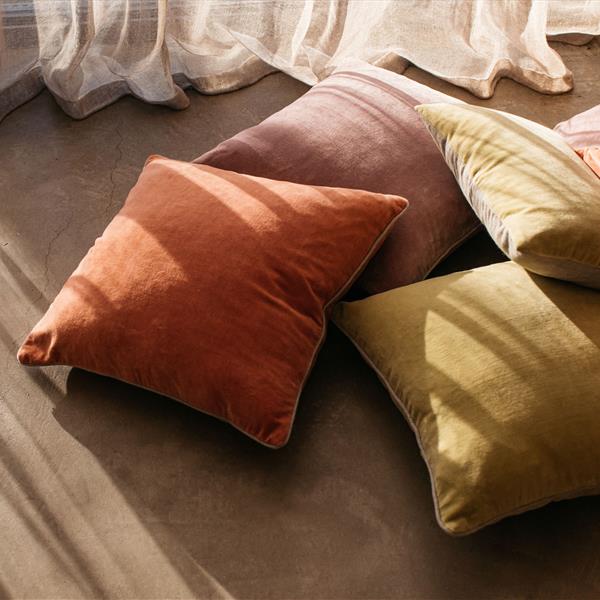 washed coral unari velvet cushion