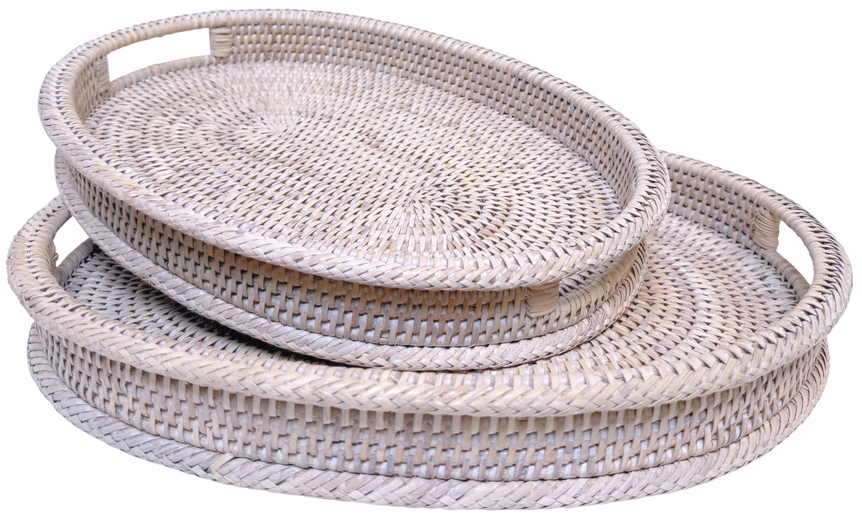 RATTAN DECORATIVE OVAL TRAYS DOUBLE RIM- 2 SIZES