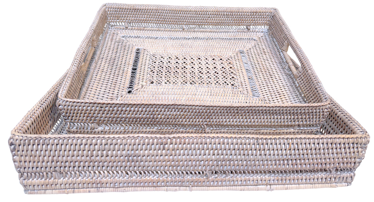 RATTAN, DECORATIVE RECTANGLE TRAYS - 2 SIZES