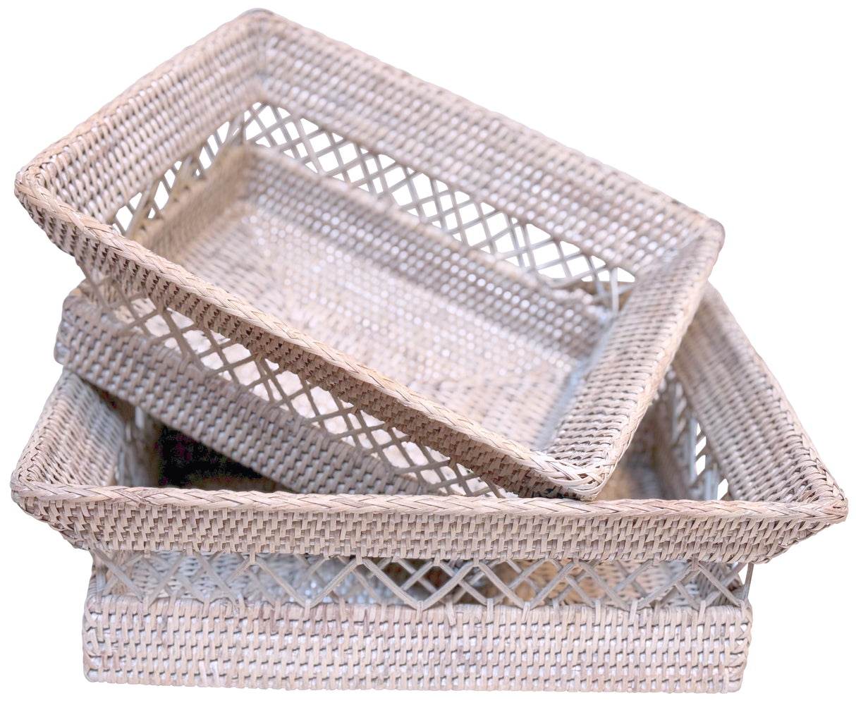 RATTAN DECORATIVE RECTANGLE TRAYS - 2 SIZES
