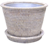 RATTAN PLANTER W/SAUCER & METAL INSERT - NATURAL WHITE WASH