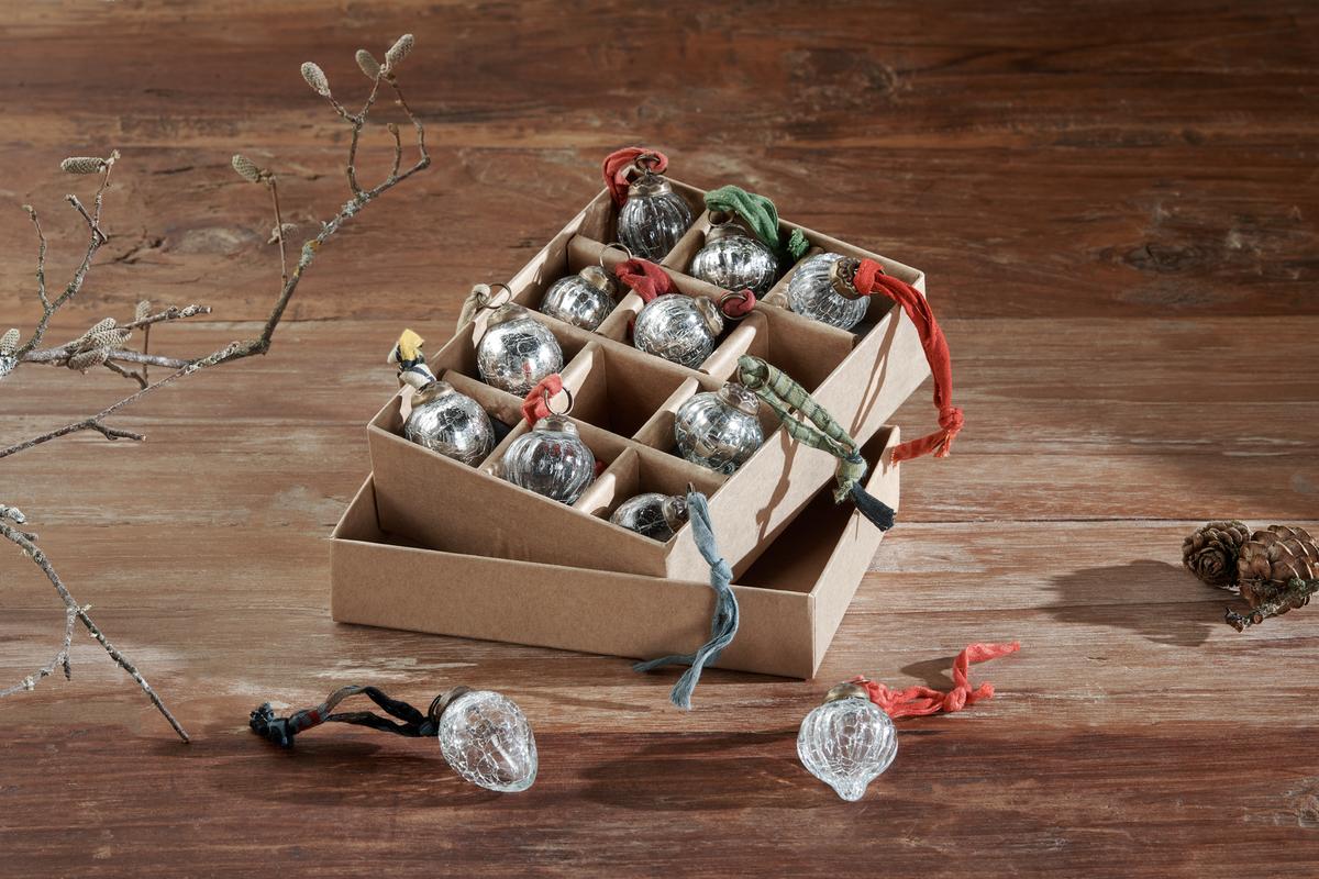 NKUKU - Dew Drop Baubles - Silver & Clear - (Set of 12)