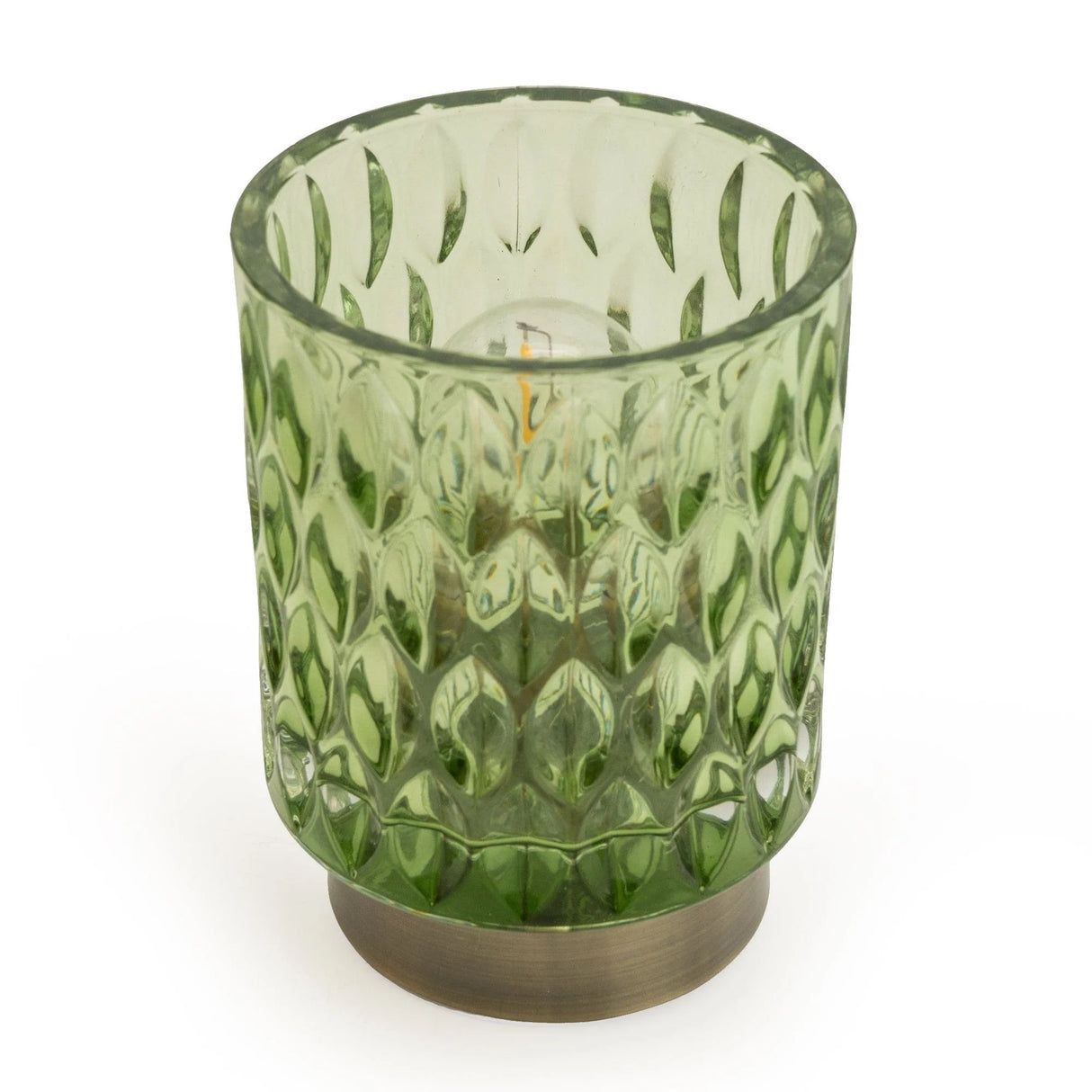 LED Lamp Table Embossed Green and Brushed gold 15cm
