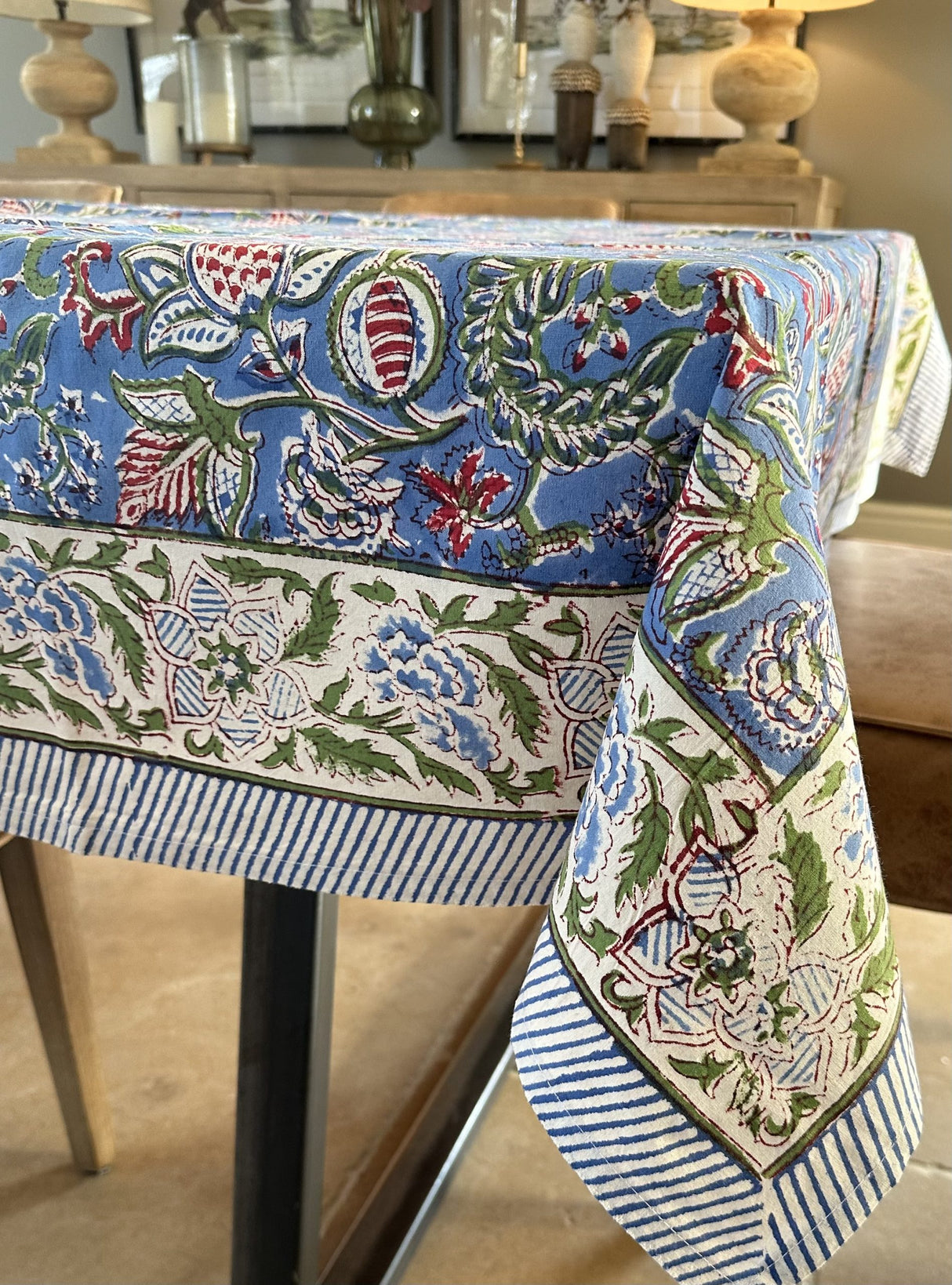 CHAMKEE Cotton Hand Block Printed Tablecloth