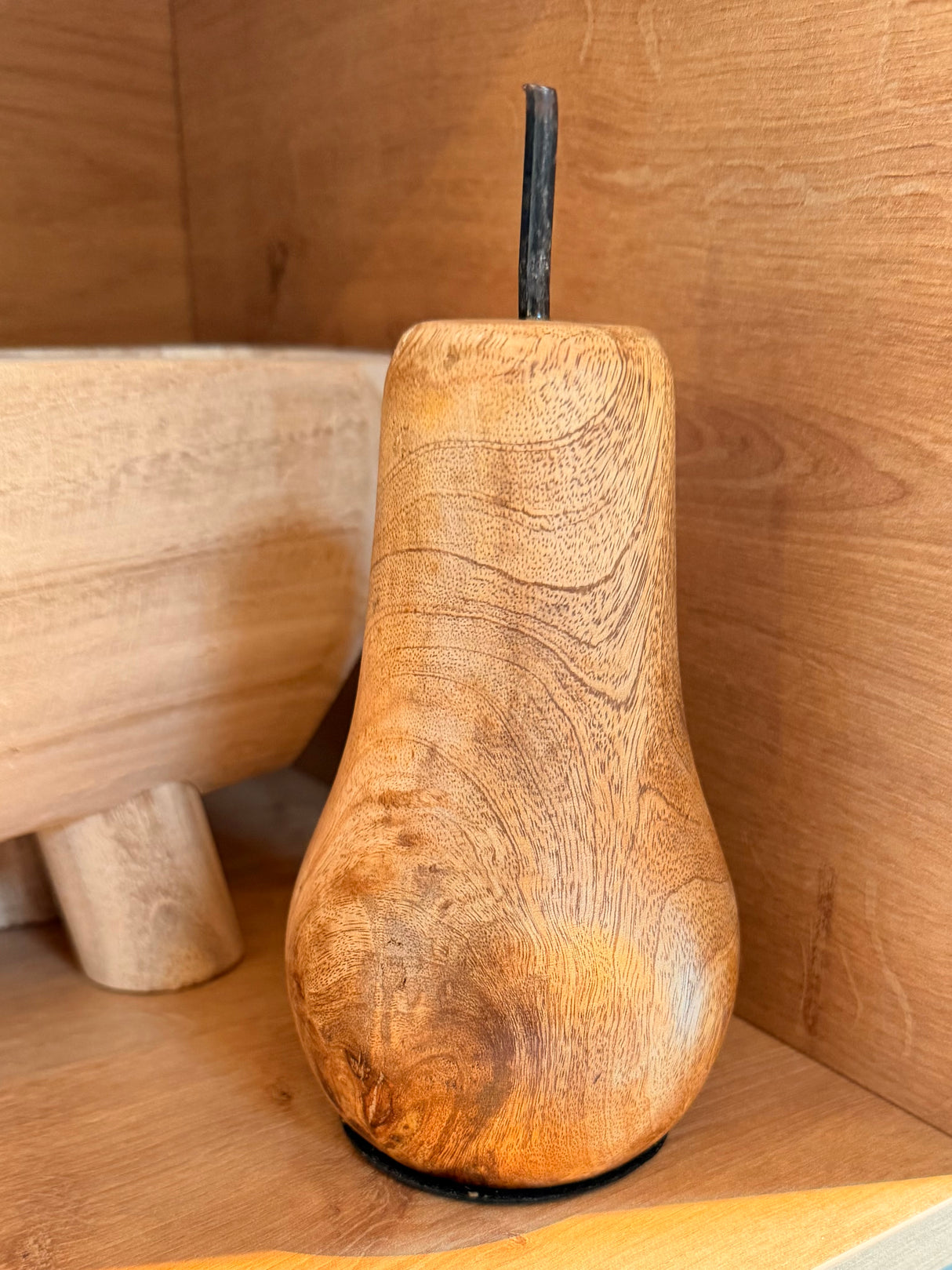 Pear Ornament - Mango Wood with Metal Stem