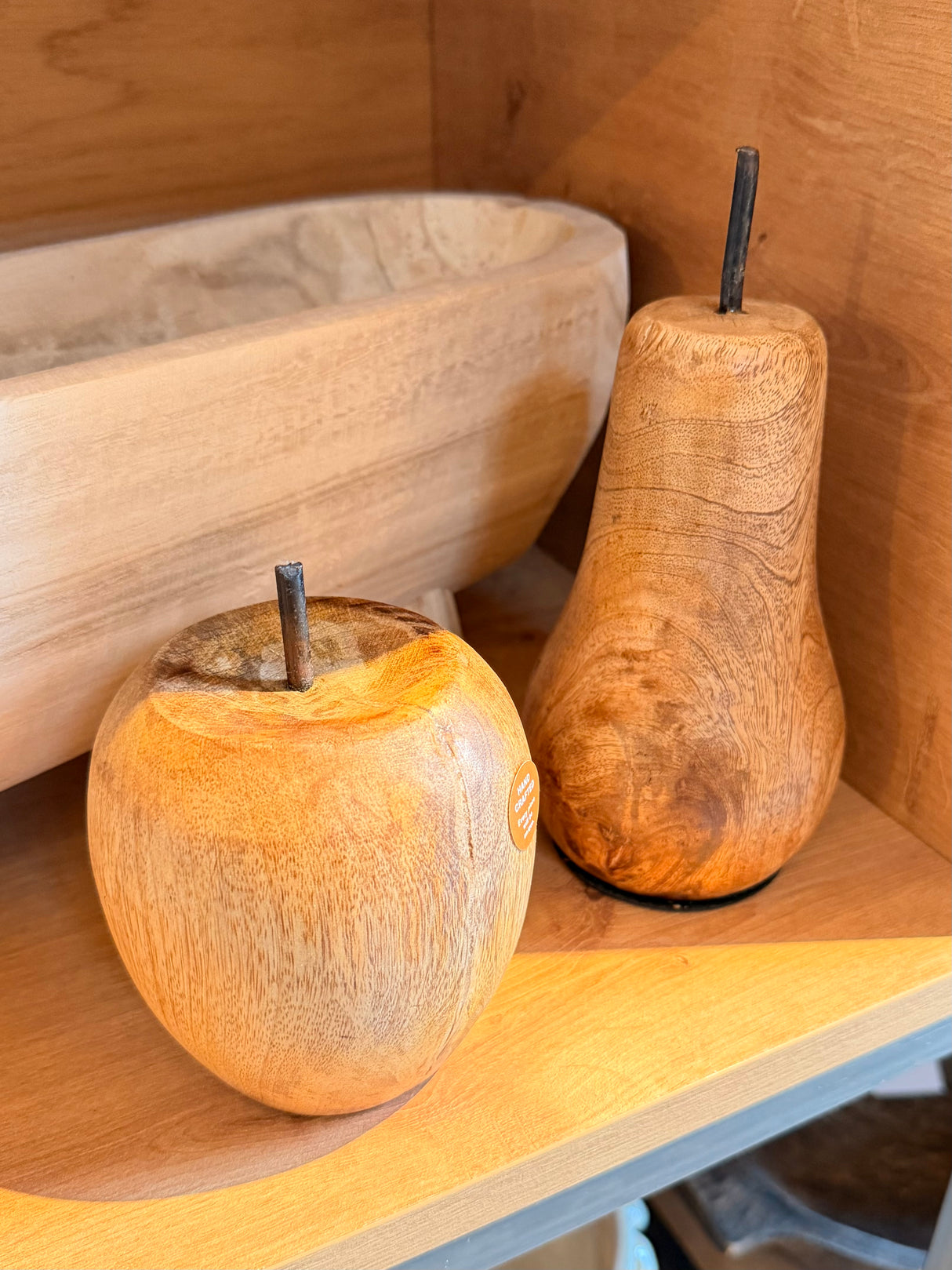 Apple Ornament - Mango Wood with Metal Stem