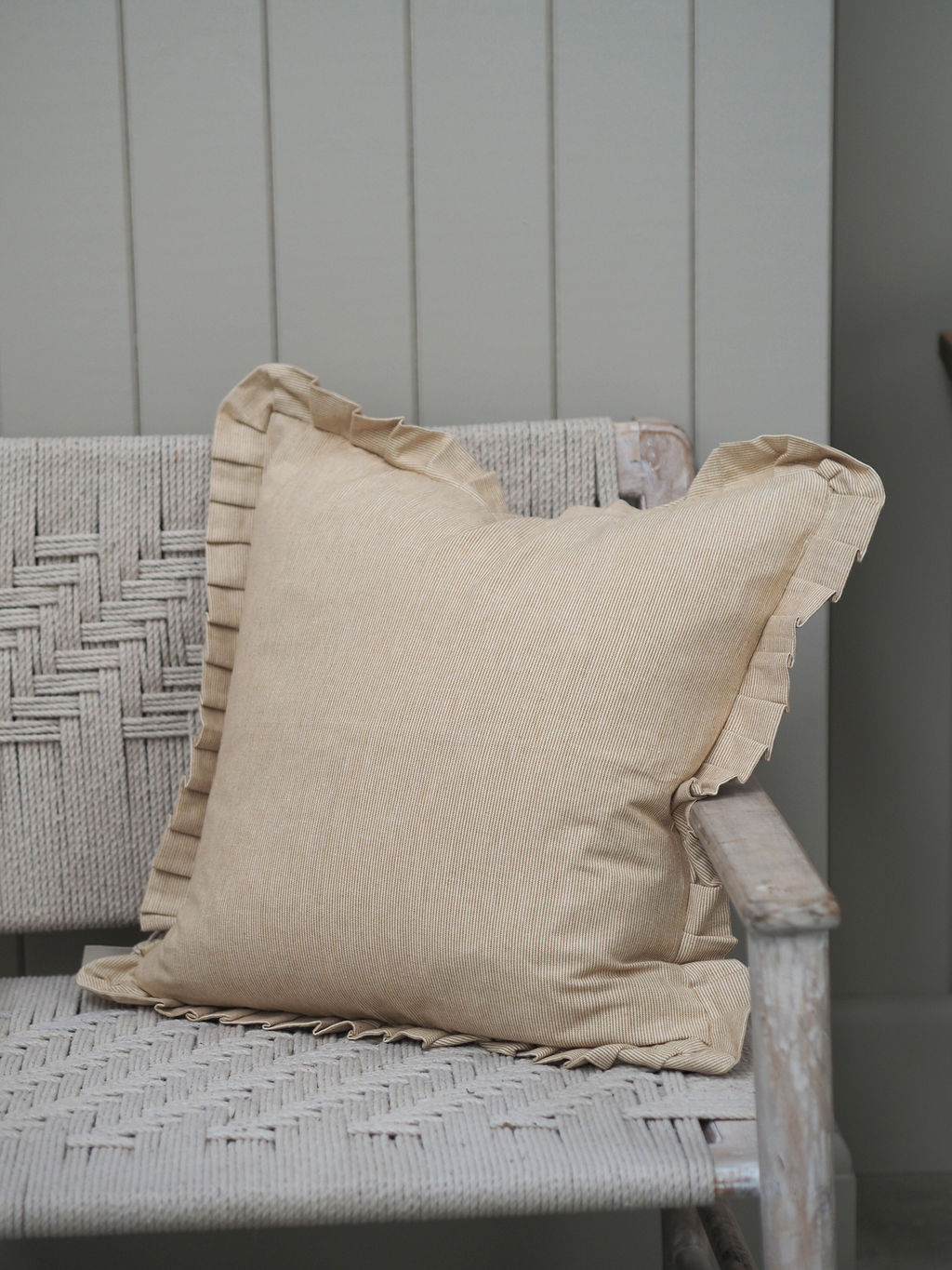Pinstripe Frill Cushion Golden Yellow