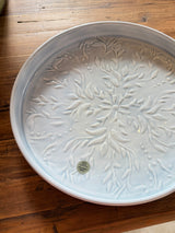 32cm Round Metal embossed enamel Tray - Pale Blue