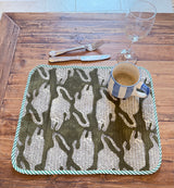 Traditional block print quilted placemat S/6 Tiger Motif