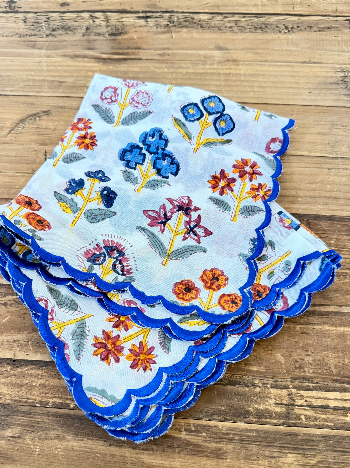 White Floral Hand Block Print Napkin S/6