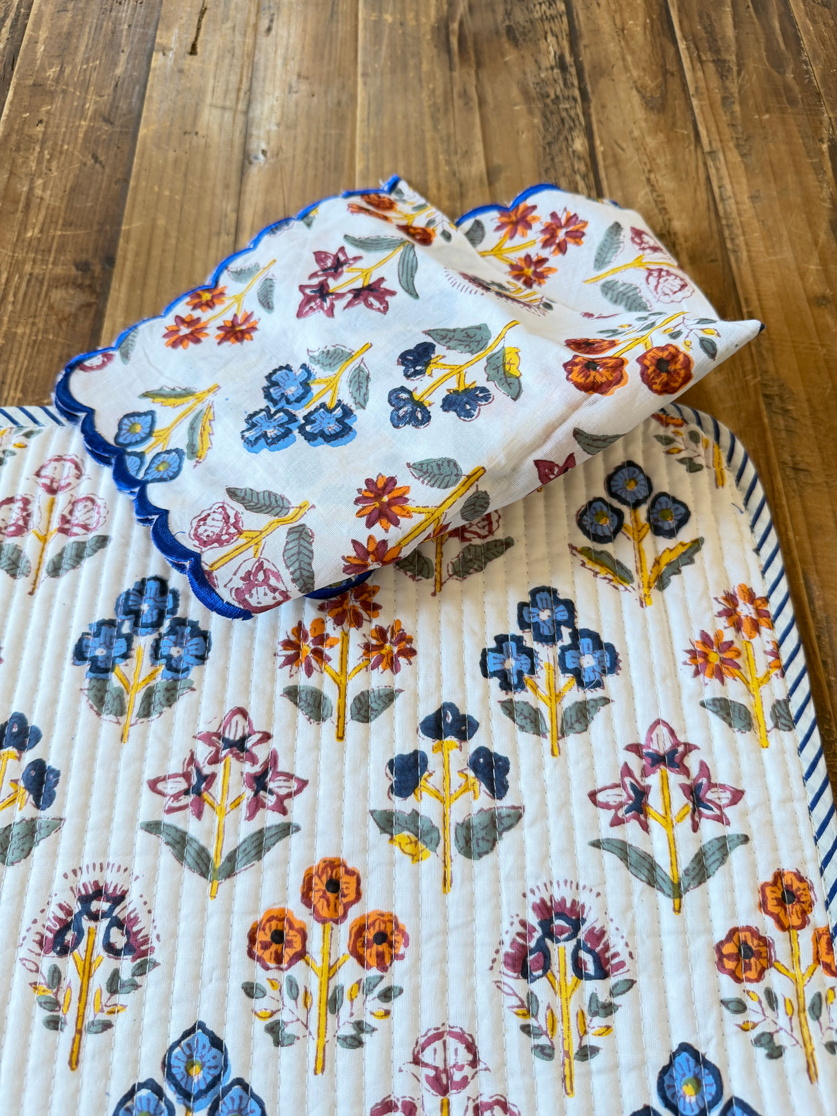 White Floral Hand Block Print Napkin S/6