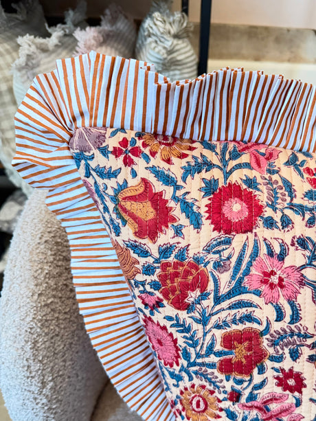 Block Print Multi Quilted Cushion 45cm