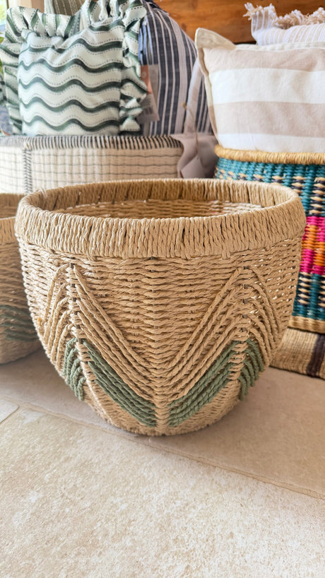 BROOKHAM SET OF 2 SAGE CHEVRON BASKETS