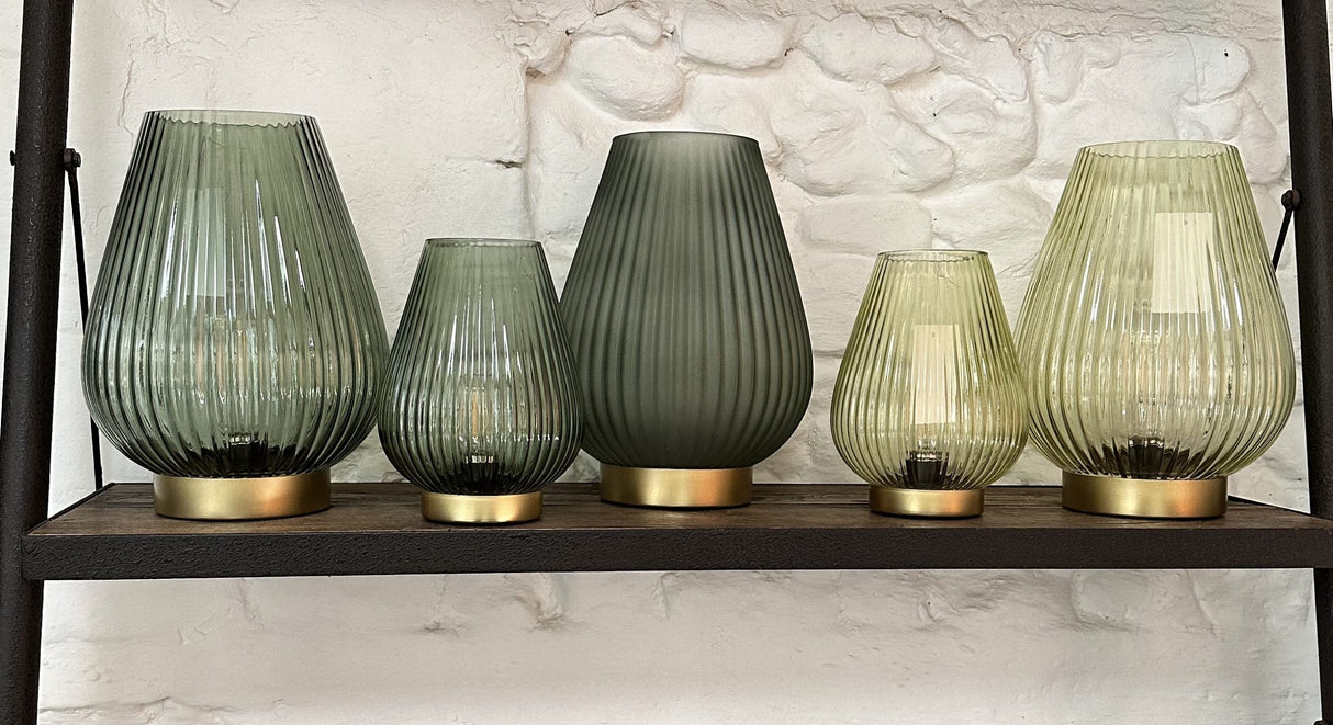 TAJERA dark green glass and gold battery lamp 28cm