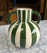 Painted Striped Ceramic Round Vase with handles